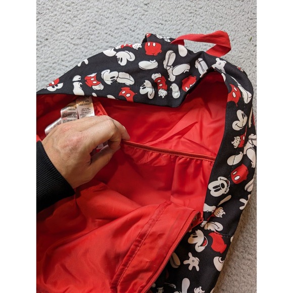 Disney Store Mickey Mouse Backpack All Over Print Black Red‎ White Adult School - Picture 7 of 11